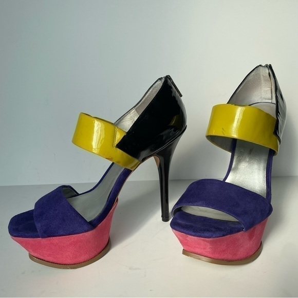 Jessica Simpson Vadio Suede & Patent Color Block Platform Heel Sandals 8.5 - Picture 1 of 15